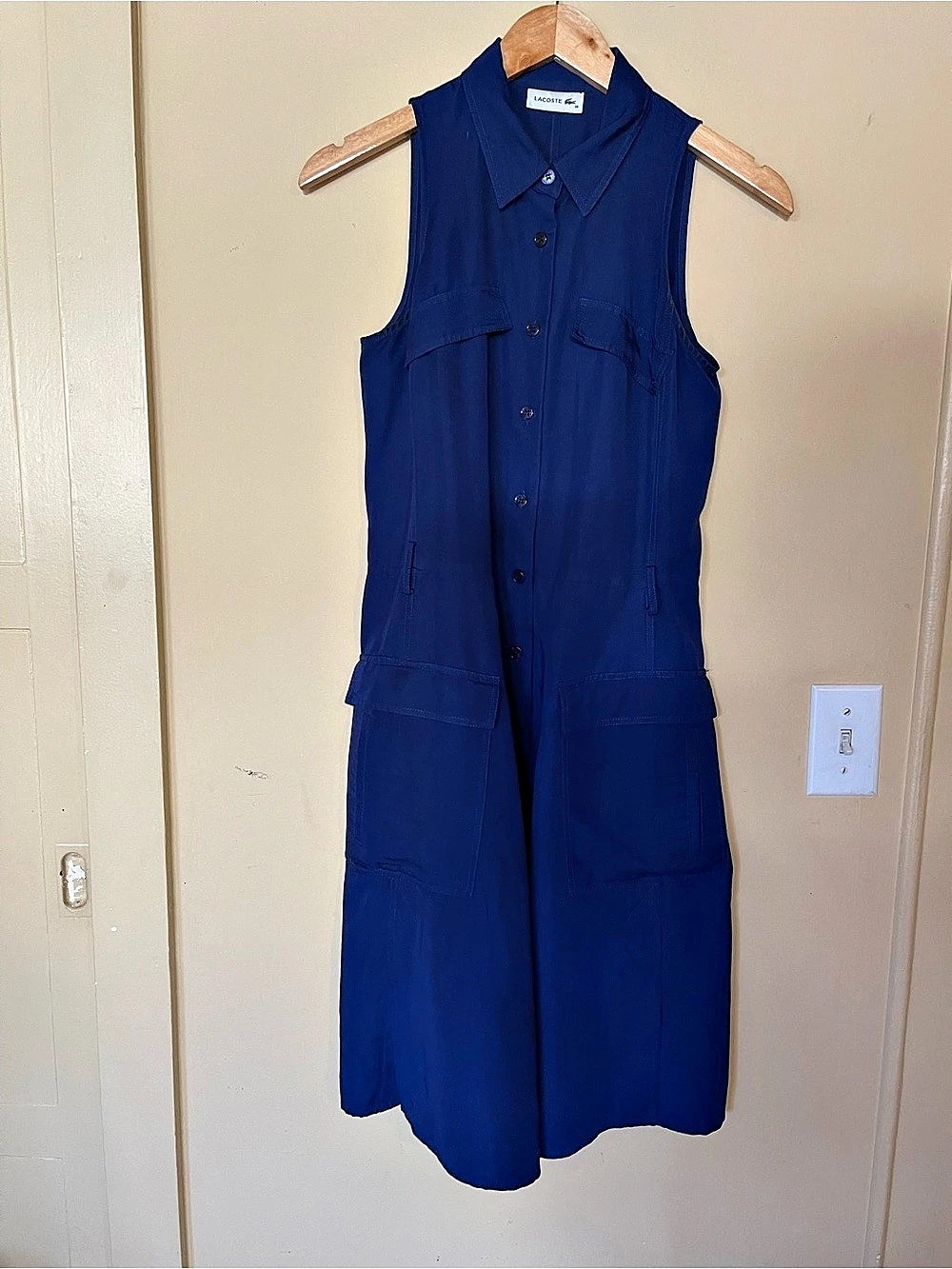 Lacoste Sleeveless Shirt Maxi Dress in Blue Size 36